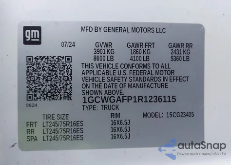 2024 Chevrolet Express Cargo Rwd 2500 Regular Wheelbase Wt from USA, damaged, VIN 1GCWGAFP1R1236115